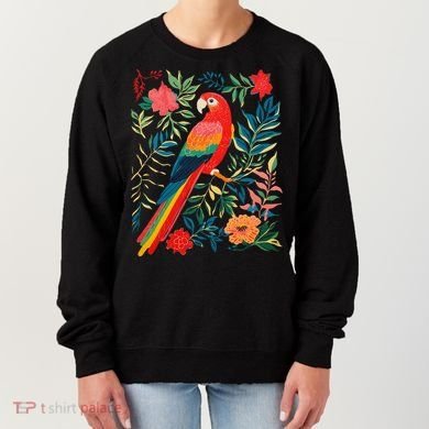 Boho Floral Parrot Scarlet Macaw Birdwatching Bird Lover Women's Sweatshirt