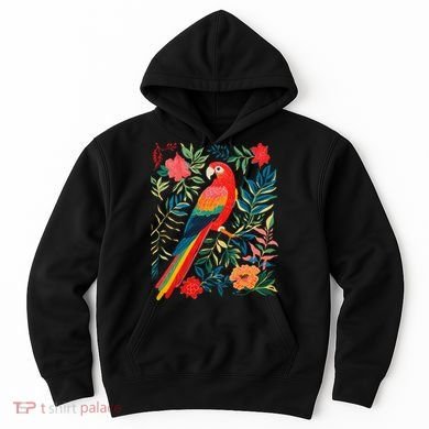Boho Floral Parrot Scarlet Macaw Birdwatching Bird Lover Hoodie