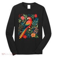 Boho Floral Parrot Scarlet Macaw Birdwatching Bird Lover Long Sleeve Shirt thumb 0