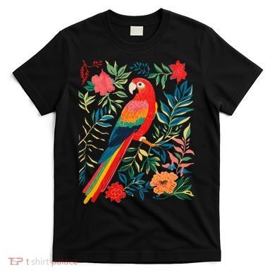 Boho Floral Parrot Scarlet Macaw Birdwatching Bird Lover T-Shirt