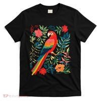 Boho Floral Parrot Scarlet Macaw Birdwatching Bird Lover T-Shirt thumb 0