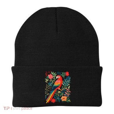 Boho Floral Parrot Scarlet Macaw Birdwatching Bird Lover Beanie