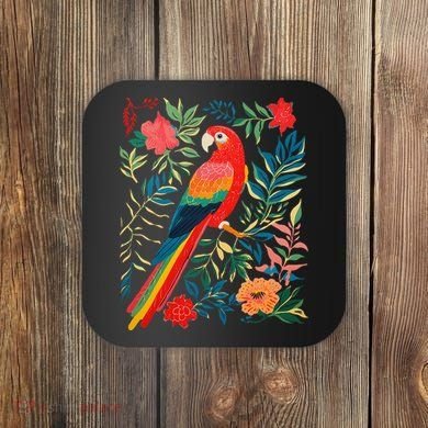 Boho Floral Parrot Scarlet Macaw Birdwatching Bird Lover Coaster