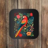 Boho Floral Parrot Scarlet Macaw Birdwatching Bird Lover Coaster thumb 0