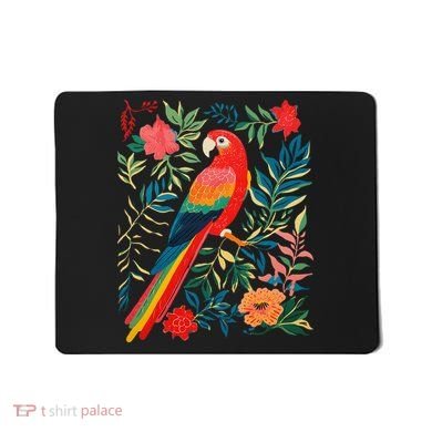 Boho Floral Parrot Scarlet Macaw Birdwatching Bird Lover Mousepad