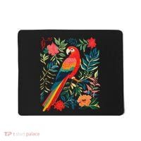 Boho Floral Parrot Scarlet Macaw Birdwatching Bird Lover Mousepad thumb 0