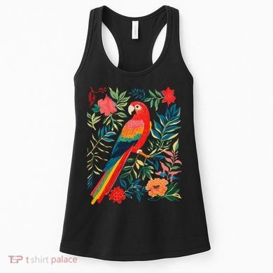 Boho Floral Parrot Scarlet Macaw Birdwatching Bird Lover Women's Tank Top