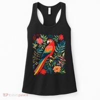 Boho Floral Parrot Scarlet Macaw Birdwatching Bird Lover Women's Tank Top thumb 0