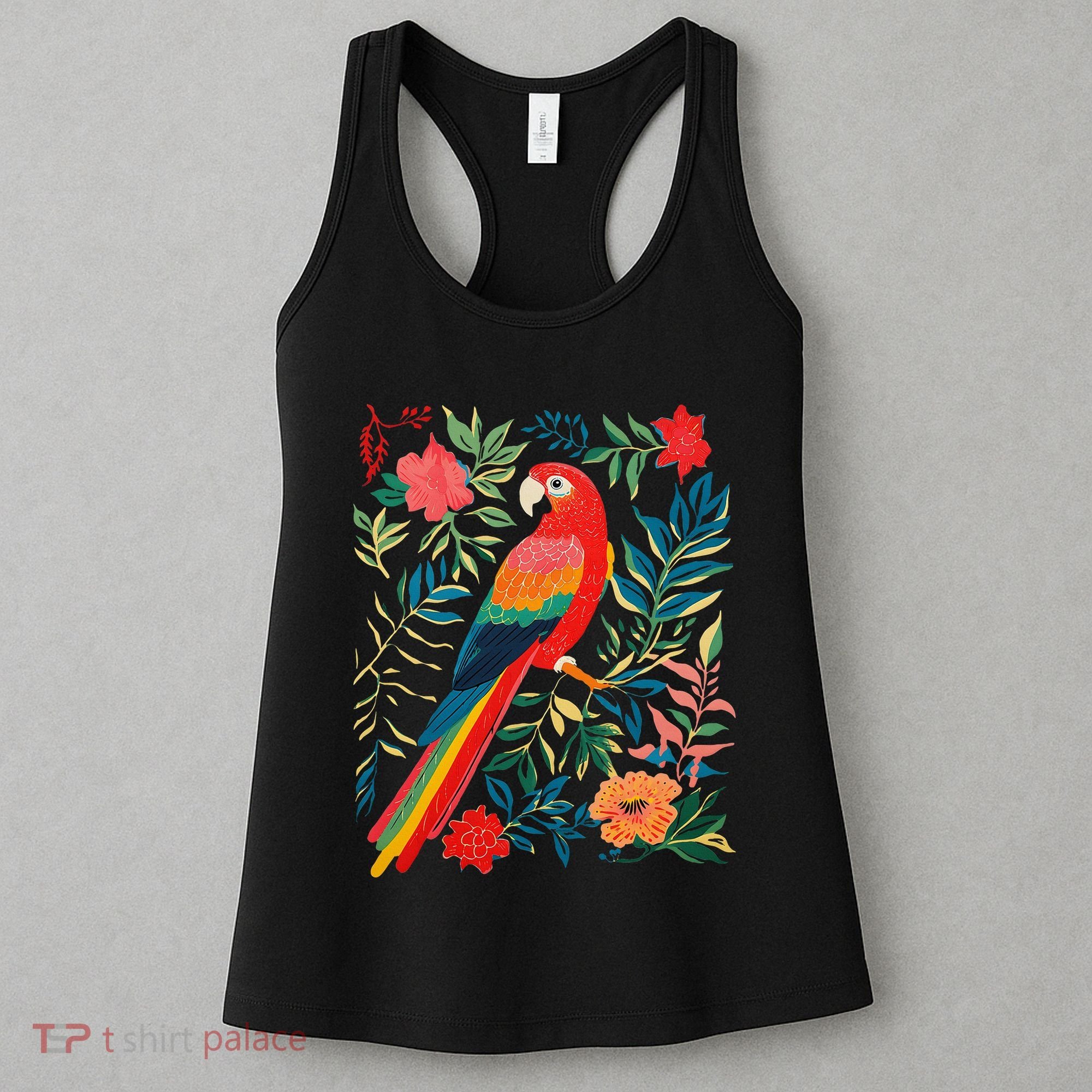 Boho Floral Parrot Scarlet Macaw Birdwatching Bird Lover Women's Tank Top