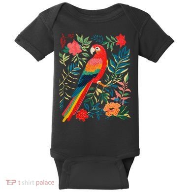 Boho Floral Parrot Scarlet Macaw Birdwatching Bird Lover Baby Bodysuit