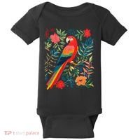 Boho Floral Parrot Scarlet Macaw Birdwatching Bird Lover Baby Bodysuit thumb 0