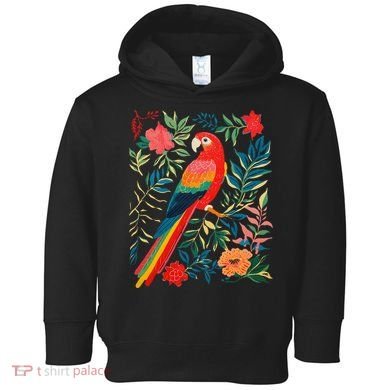 Boho Floral Parrot Scarlet Macaw Birdwatching Bird Lover Toddler Hoodie