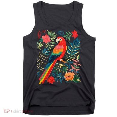 Boho Floral Parrot Scarlet Macaw Birdwatching Bird Lover Tank Top