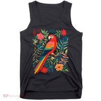 Boho Floral Parrot Scarlet Macaw Birdwatching Bird Lover Tank Top thumb 0