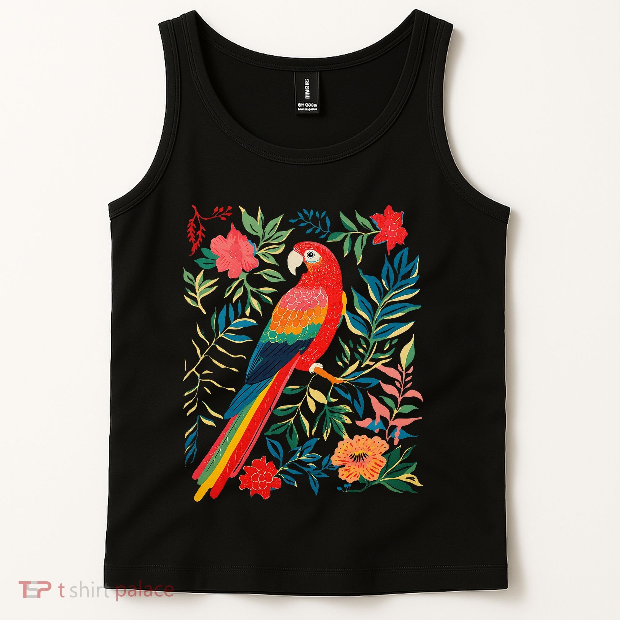 Boho Floral Parrot Scarlet Macaw Birdwatching Bird Lover Tank Top