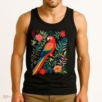 Boho Floral Parrot Scarlet Macaw Birdwatching Bird Lover Tank Top thumb 3
