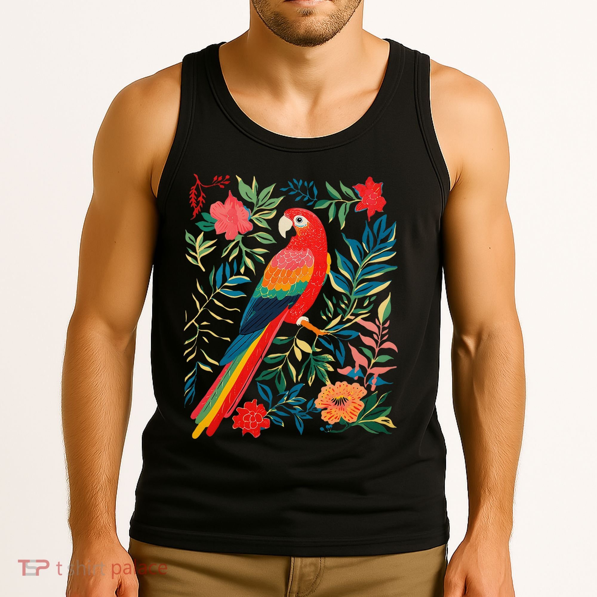 Boho Floral Parrot Scarlet Macaw Birdwatching Bird Lover Tank Top