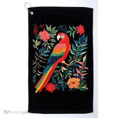 Boho Floral Parrot Scarlet Macaw Birdwatching Bird Lover Golf Towel