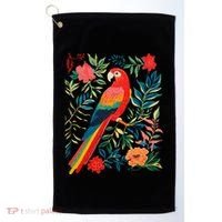 Boho Floral Parrot Scarlet Macaw Birdwatching Bird Lover Golf Towel thumb 0