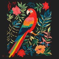 Boho Floral Parrot Scarlet Macaw Birdwatching Bird Lover Golf Towel thumb 3