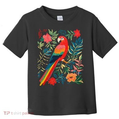 Boho Floral Parrot Scarlet Macaw Birdwatching Bird Lover Toddler T-Shirt