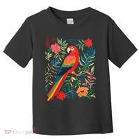 Boho Floral Parrot Scarlet Macaw Birdwatching Bird Lover Toddler T-Shirt thumb 0