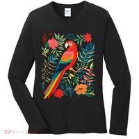 Boho Floral Parrot Scarlet Macaw Birdwatching Bird Lover Women's Long Sleeve Shirt thumb 0