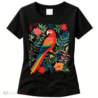 Boho Floral Parrot Scarlet Macaw Birdwatching Bird Lover Women's T-Shirt