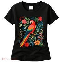 Boho Floral Parrot Scarlet Macaw Birdwatching Bird Lover Women's T-Shirt thumb 0