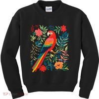 Boho Floral Parrot Scarlet Macaw Birdwatching Bird Lover Kids Sweatshirt thumb 0