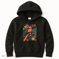 Boho Floral Parrot Scarlet Macaw Birdwatching Bird Lover Kids Hoodie thumb 0