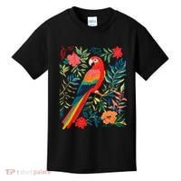 Boho Floral Parrot Scarlet Macaw Birdwatching Bird Lover Kids T-Shirt thumb 0