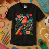 Boho Floral Parrot Scarlet Macaw Birdwatching Bird Lover Kids T-Shirt thumb 3