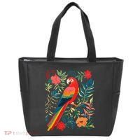 Boho Floral Parrot Scarlet Macaw Birdwatching Bird Lover Tote Bag thumb 0