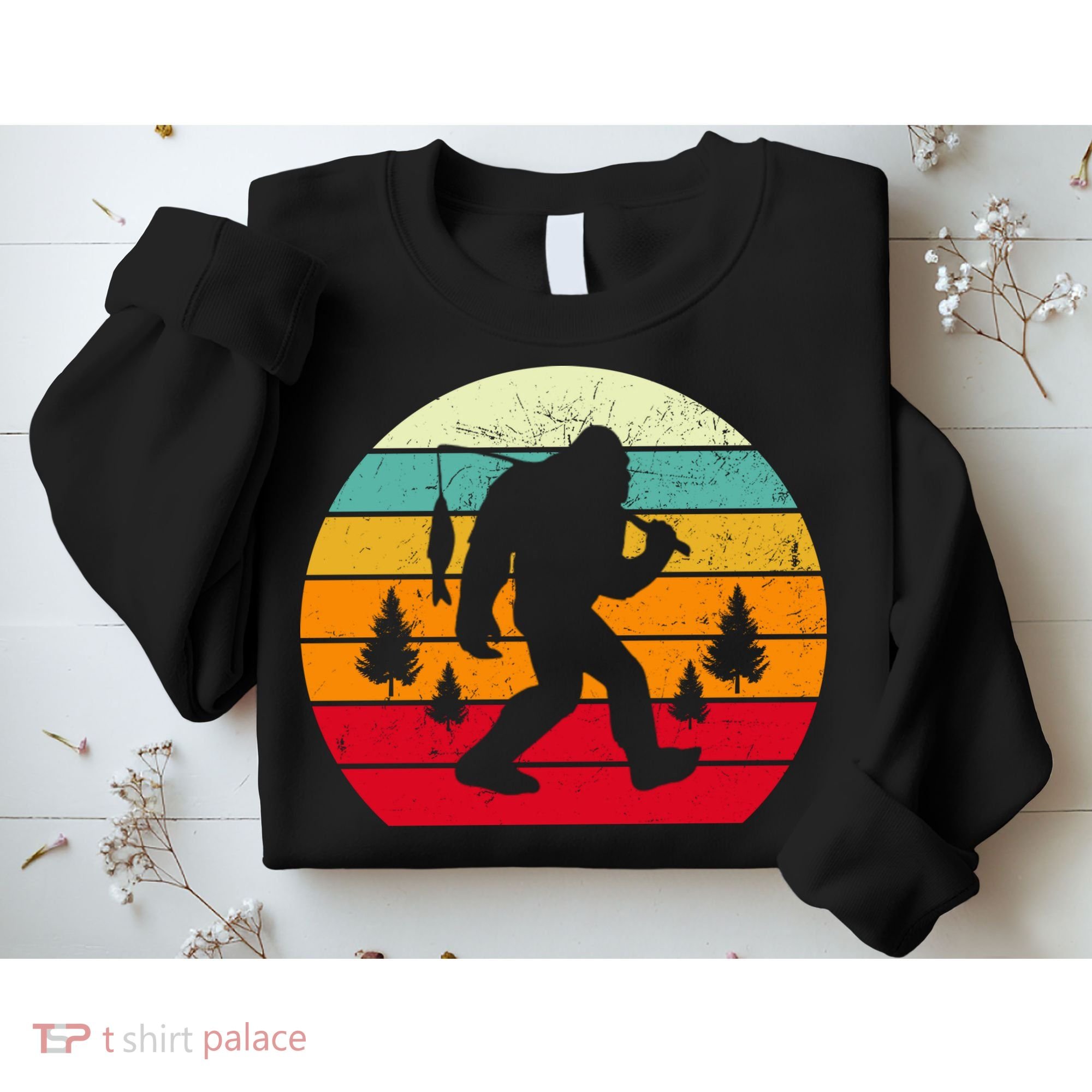 Bigfoot Fishing Retro Sunset Sweatshirt