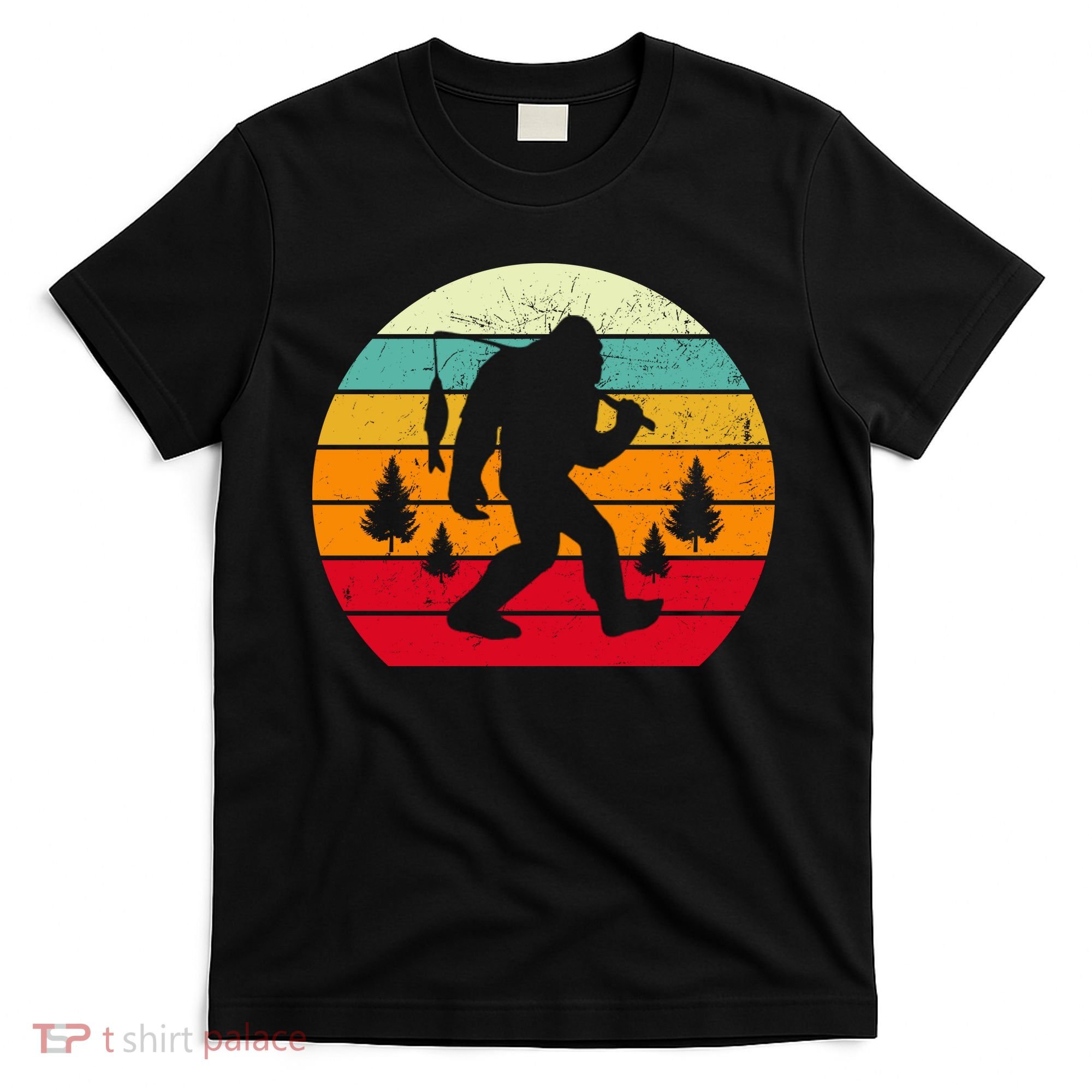 Bigfoot Fishing Retro Sunset T-Shirt