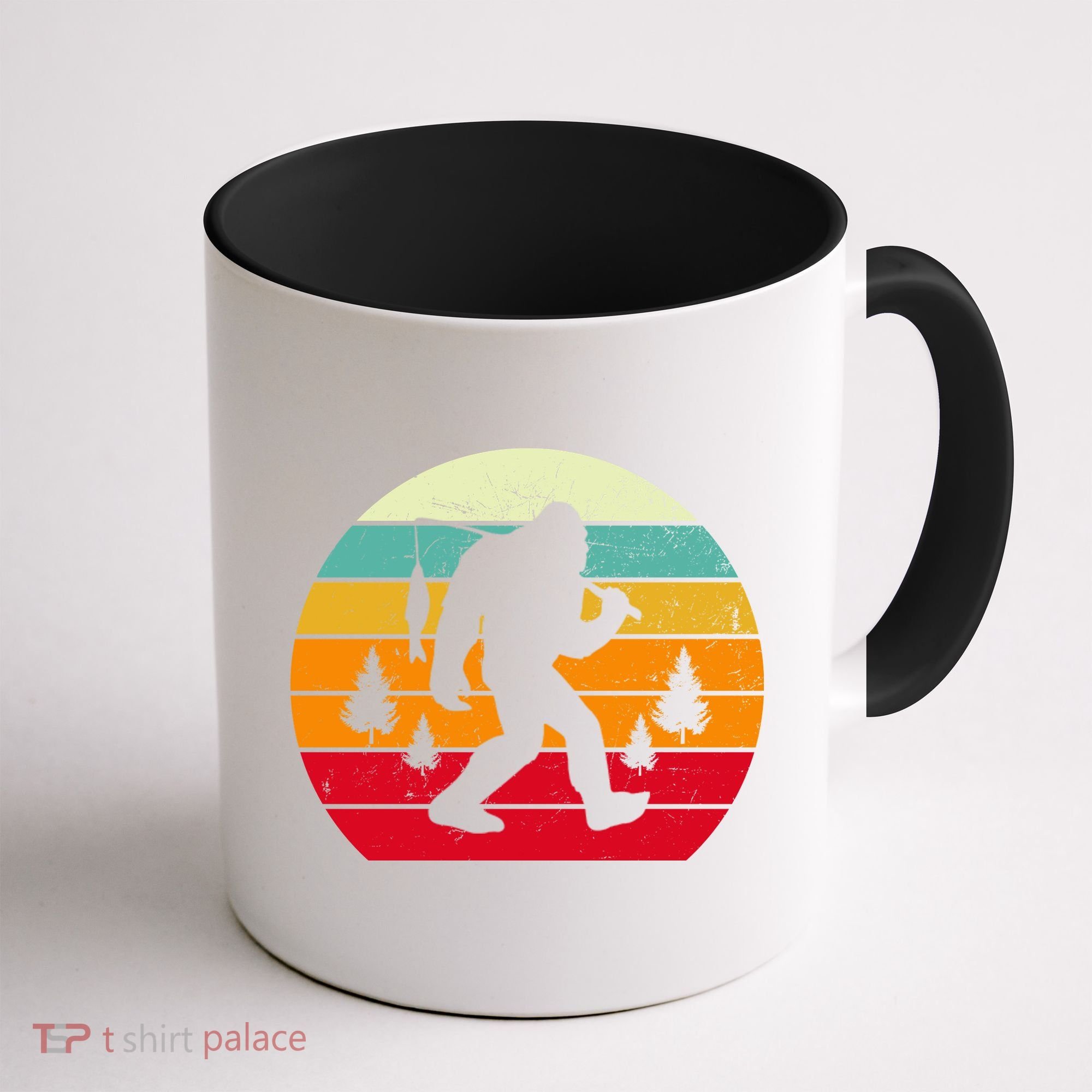 Bigfoot Fishing Retro Sunset Coffee Mug