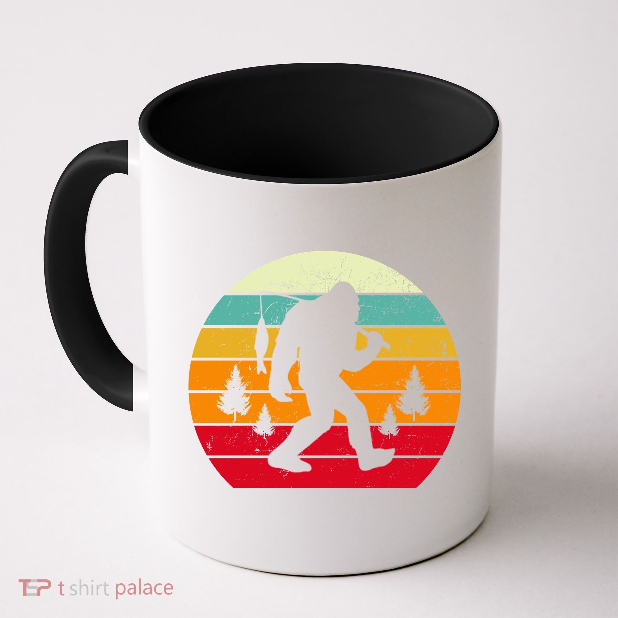 Bigfoot Fishing Retro Sunset Coffee Mug
