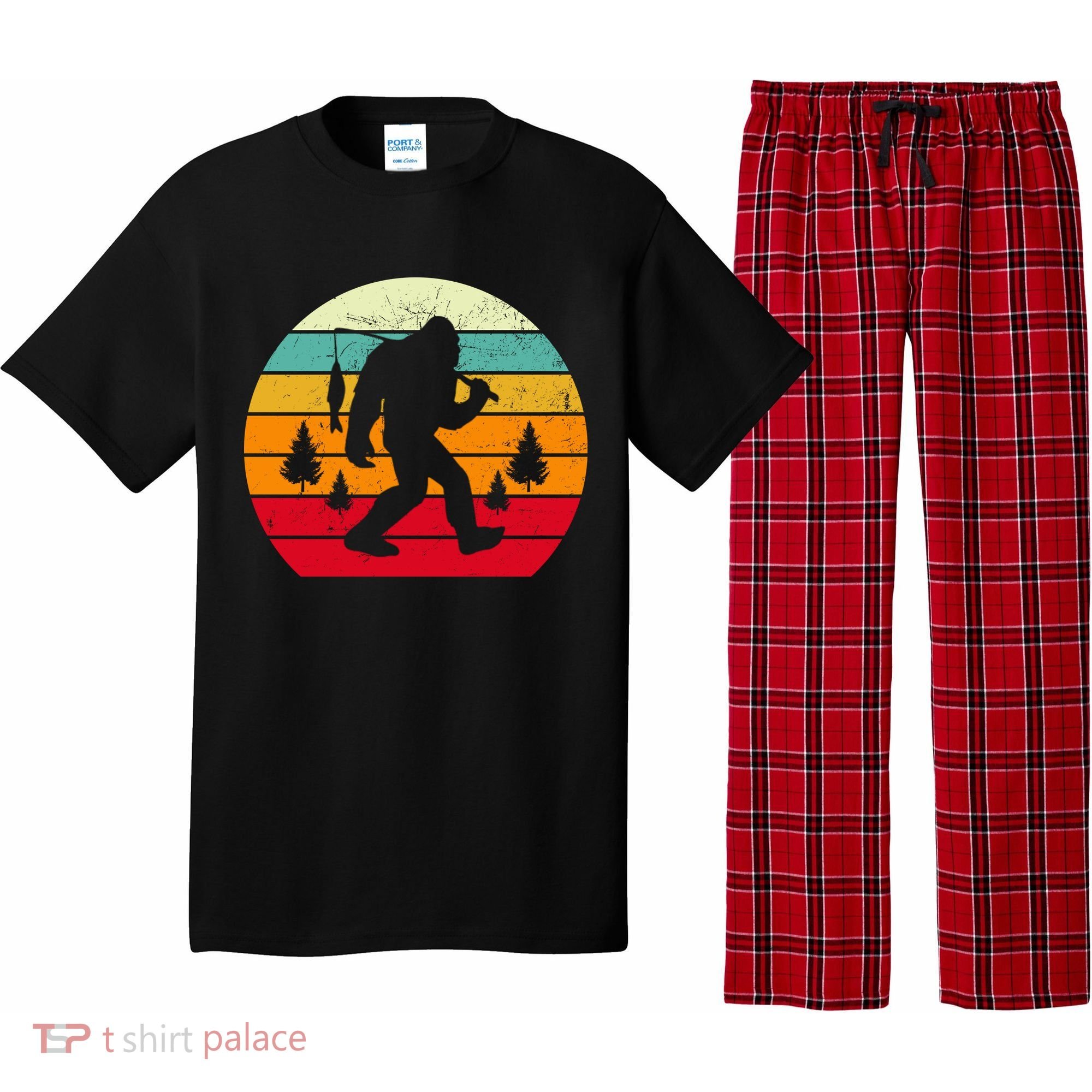 Bigfoot Fishing Retro Sunset Pajama Set