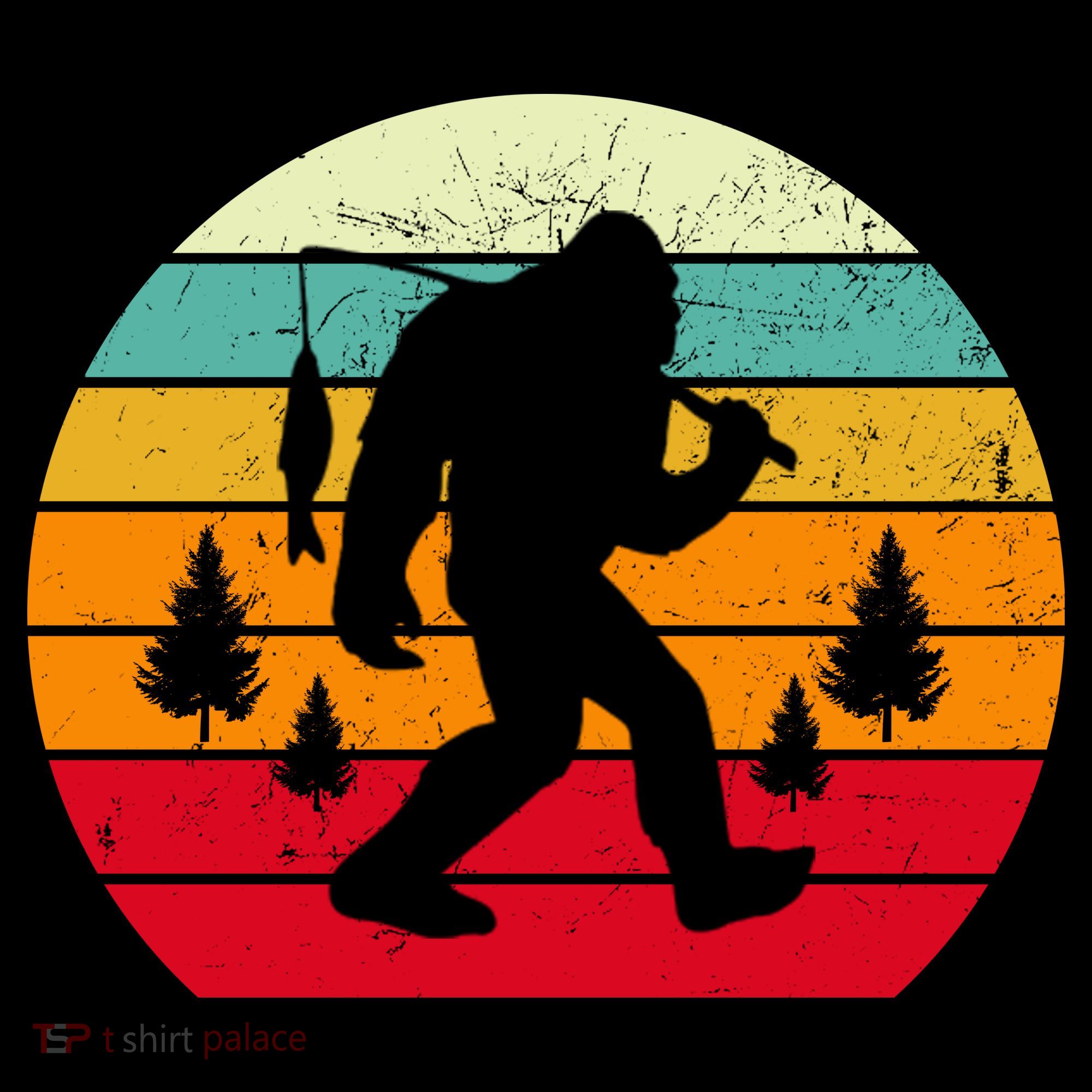 Bigfoot Fishing Retro Sunset Women's Hoodie