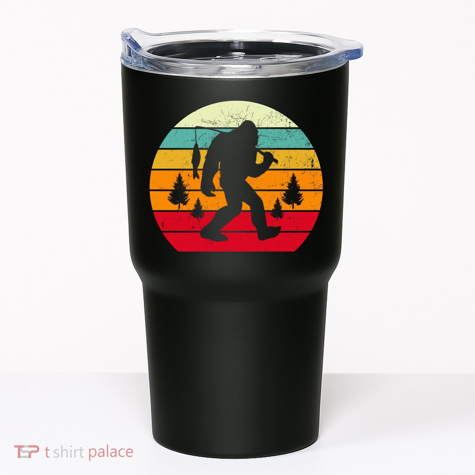 Bigfoot Fishing Retro Sunset Tumbler