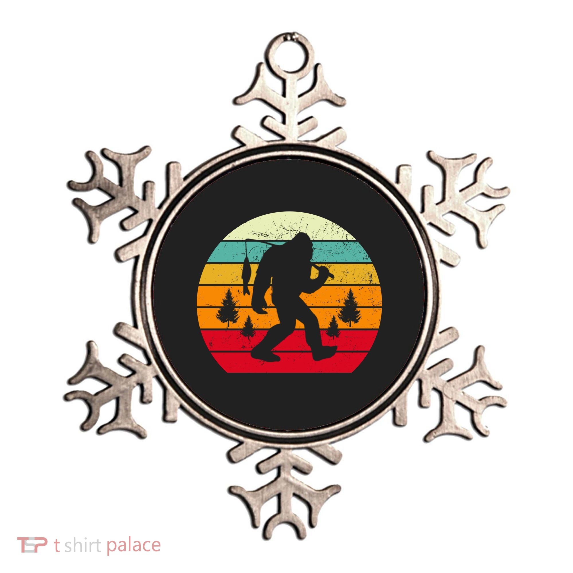 Bigfoot Fishing Retro Sunset Ornament