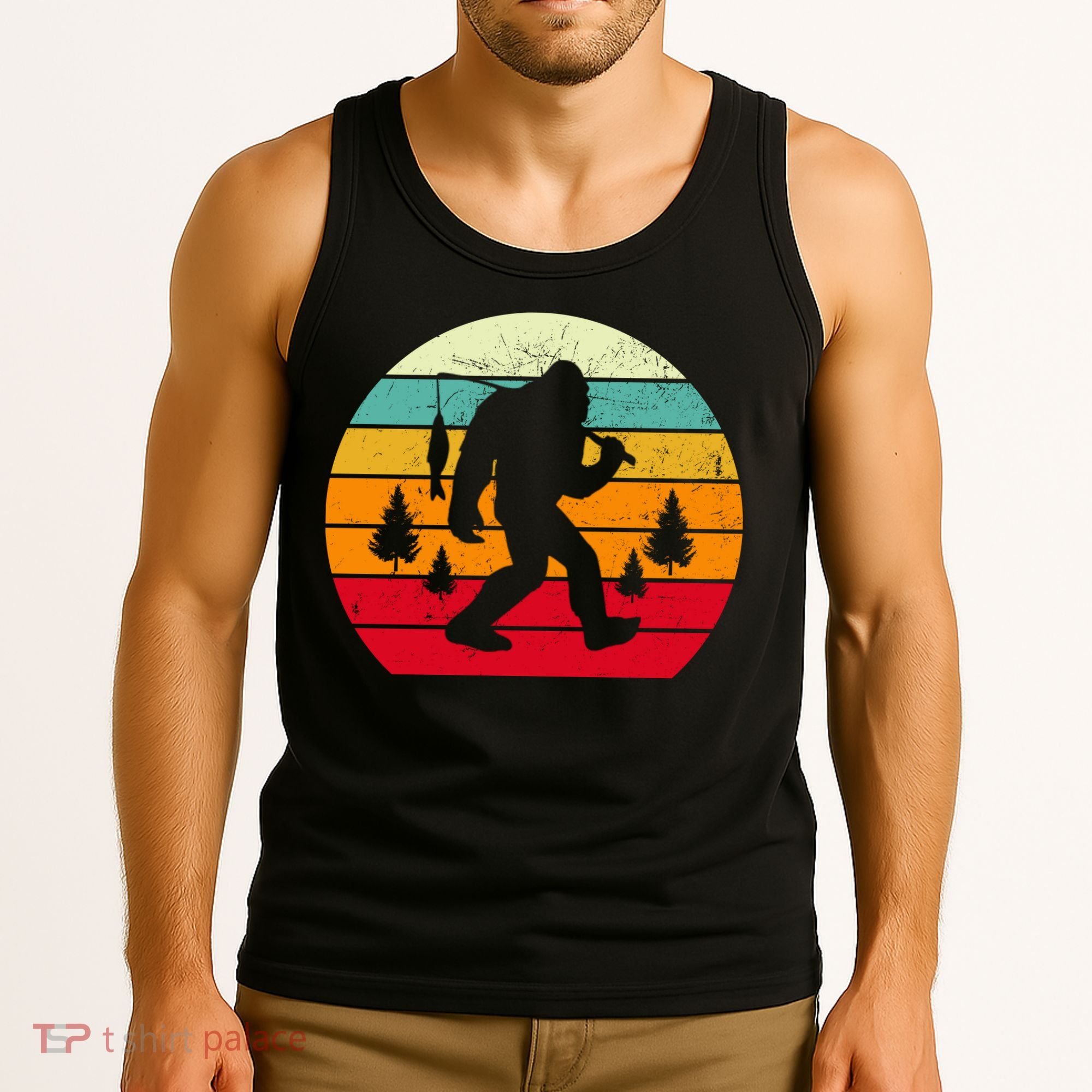 Bigfoot Fishing Retro Sunset Tank Top