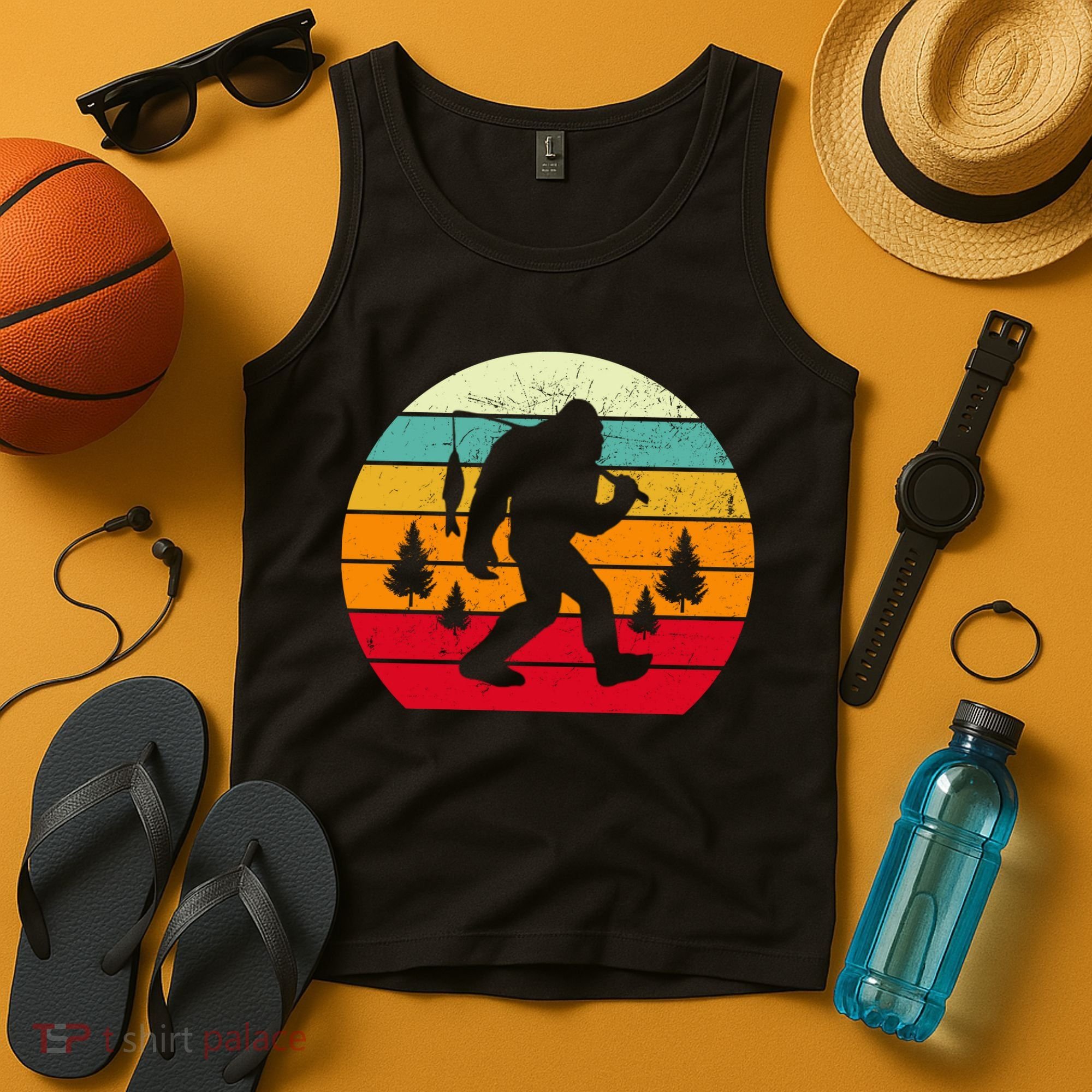 Bigfoot Fishing Retro Sunset Tank Top