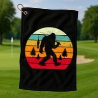 Bigfoot Fishing Retro Sunset Golf Towel thumb 1