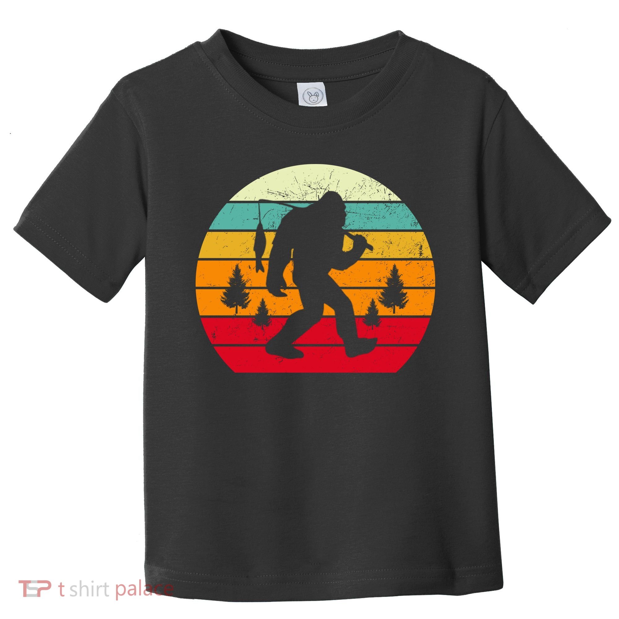 Bigfoot Fishing Retro Sunset Toddler T-Shirt