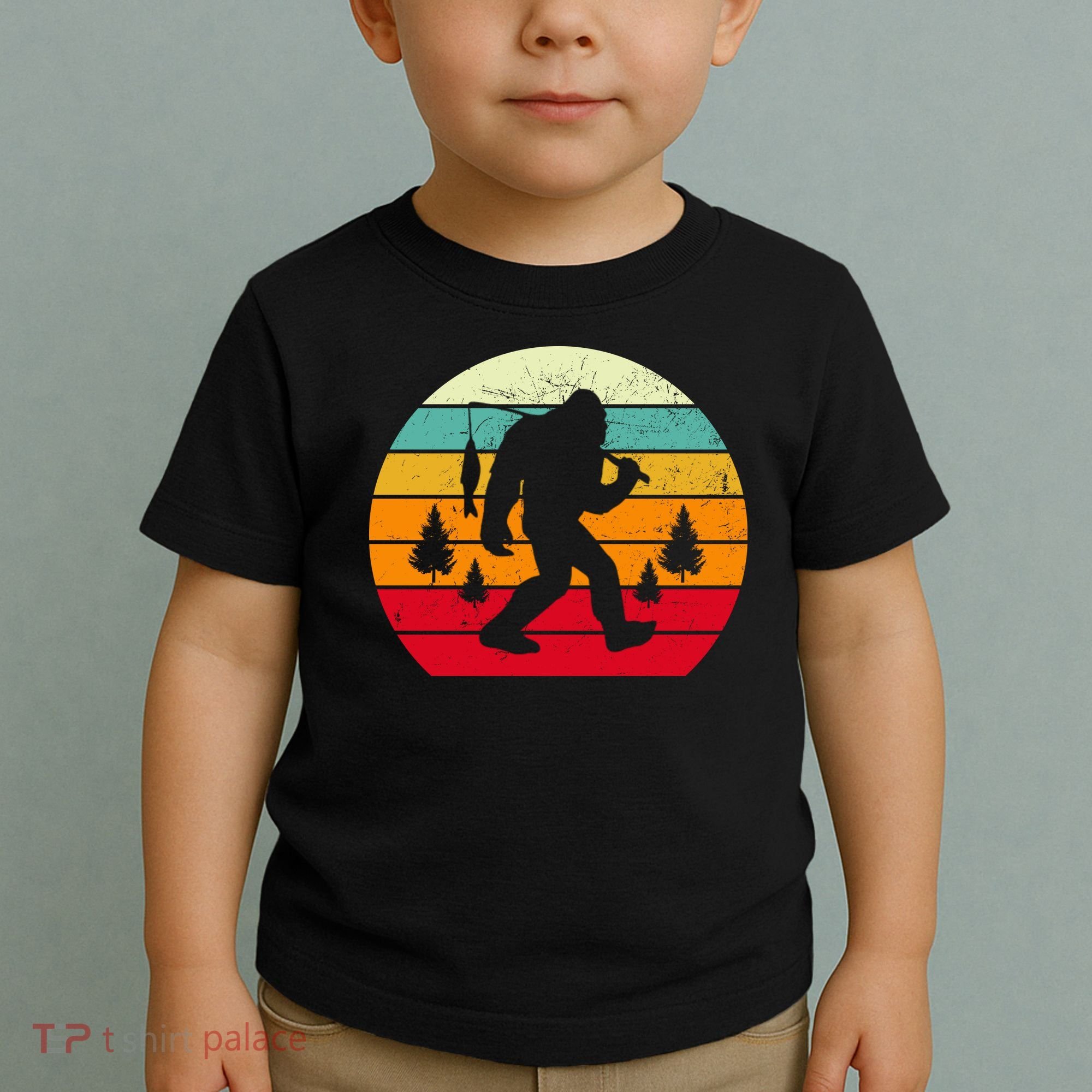 Bigfoot Fishing Retro Sunset Toddler T-Shirt