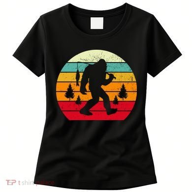 Bigfoot Fishing Retro Sunset Women's T-Shirt