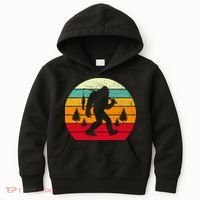 Bigfoot Fishing Retro Sunset Kids Hoodie thumb 0