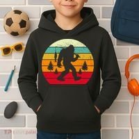 Bigfoot Fishing Retro Sunset Kids Hoodie thumb 2